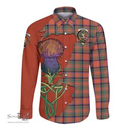 Scottish Stewart Royal Ancient Clan Tartan Crest with Thistle and Scotland Map Tartan Long Sleeve Shirt Scottish Plaid Tartan Plaid - ScotsTee - scotstee.com