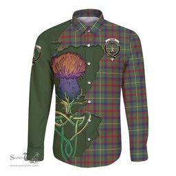 Scottish Shaw Green Modern Clan Tartan Crest with Thistle and Scotland Map Tartan Long Sleeve Shirt Scottish Plaid Tartan Plaid - ScotsTee - scotstee.com