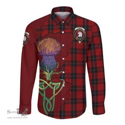 Scottish Ramsay Clan Tartan Crest with Thistle and Scotland Map Tartan Long Sleeve Shirt Scottish Plaid Tartan Plaid - ScotsTee - scotstee.com