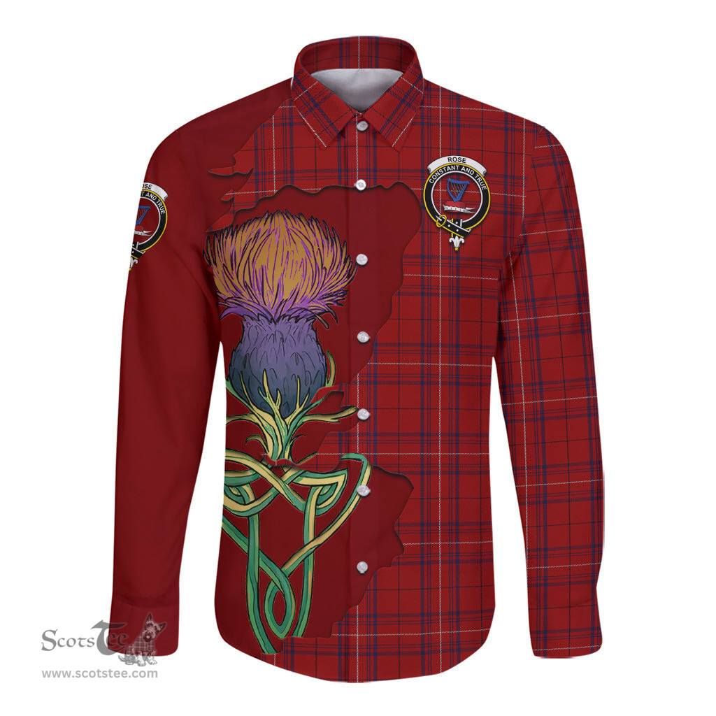 Scottish Rose of Kilravock Clan Tartan Crest with Thistle and Scotland Map Tartan Long Sleeve Shirt Scottish Plaid Tartan Plaid - ScotsTee - scotstee.com