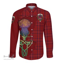 Scottish Rose of Kilravock Clan Tartan Crest with Thistle and Scotland Map Tartan Long Sleeve Shirt Scottish Plaid Tartan Plaid - ScotsTee - scotstee.com