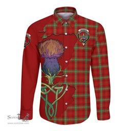 Scottish Morrison Red Modern Clan Tartan Crest with Thistle and Scotland Map Tartan Long Sleeve Shirt Scottish Plaid Tartan Plaid - ScotsTee - scotstee.com