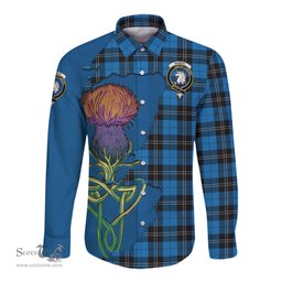Scottish Ramsay Blue Ancient Clan Tartan Crest with Thistle and Scotland Map Tartan Long Sleeve Shirt Scottish Plaid Tartan Plaid - ScotsTee - scotstee.com