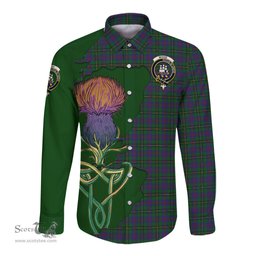 Scottish Wood Clan Tartan Crest with Thistle and Scotland Map Tartan Long Sleeve Shirt Scottish Plaid Tartan Plaid - ScotsTee - scotstee.com