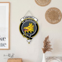ScotsTee Shop Scottish Campbell Argyll Modern Clan Scottish Crest Tartan Wooden Hanging Wall Art Sign