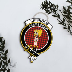 ScotsTee Shop Scottish Chisholm Modern Clan Scottish Crest Tartan Wooden Hanging Wall Art Sign