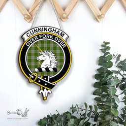 ScotsTee Shop Scottish Cunningham Dress Green Dancers Clan Scottish Crest Tartan Wooden Hanging Wall Art Sign