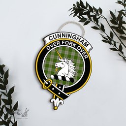 ScotsTee Shop Scottish Cunningham Dress Green Dancers Clan Scottish Crest Tartan Wooden Hanging Wall Art Sign