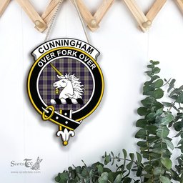 ScotsTee Shop Scottish Cunningham Dress Blue Dancers Clan Scottish Crest Tartan Wooden Hanging Wall Art Sign