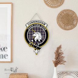 ScotsTee Shop Scottish Cunningham Dress Blue Dancers Clan Scottish Crest Tartan Wooden Hanging Wall Art Sign