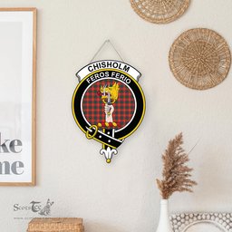ScotsTee Shop Scottish Chisholm Ancient Clan Scottish Crest Tartan Wooden Hanging Wall Art Sign