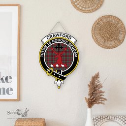 ScotsTee Shop Scottish Crawford Modern Clan Scottish Crest Tartan Wooden Hanging Wall Art Sign