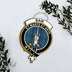 ScotsTee Shop Scottish Bain Clan Scottish Crest Tartan Wooden Hanging Wall Art Sign