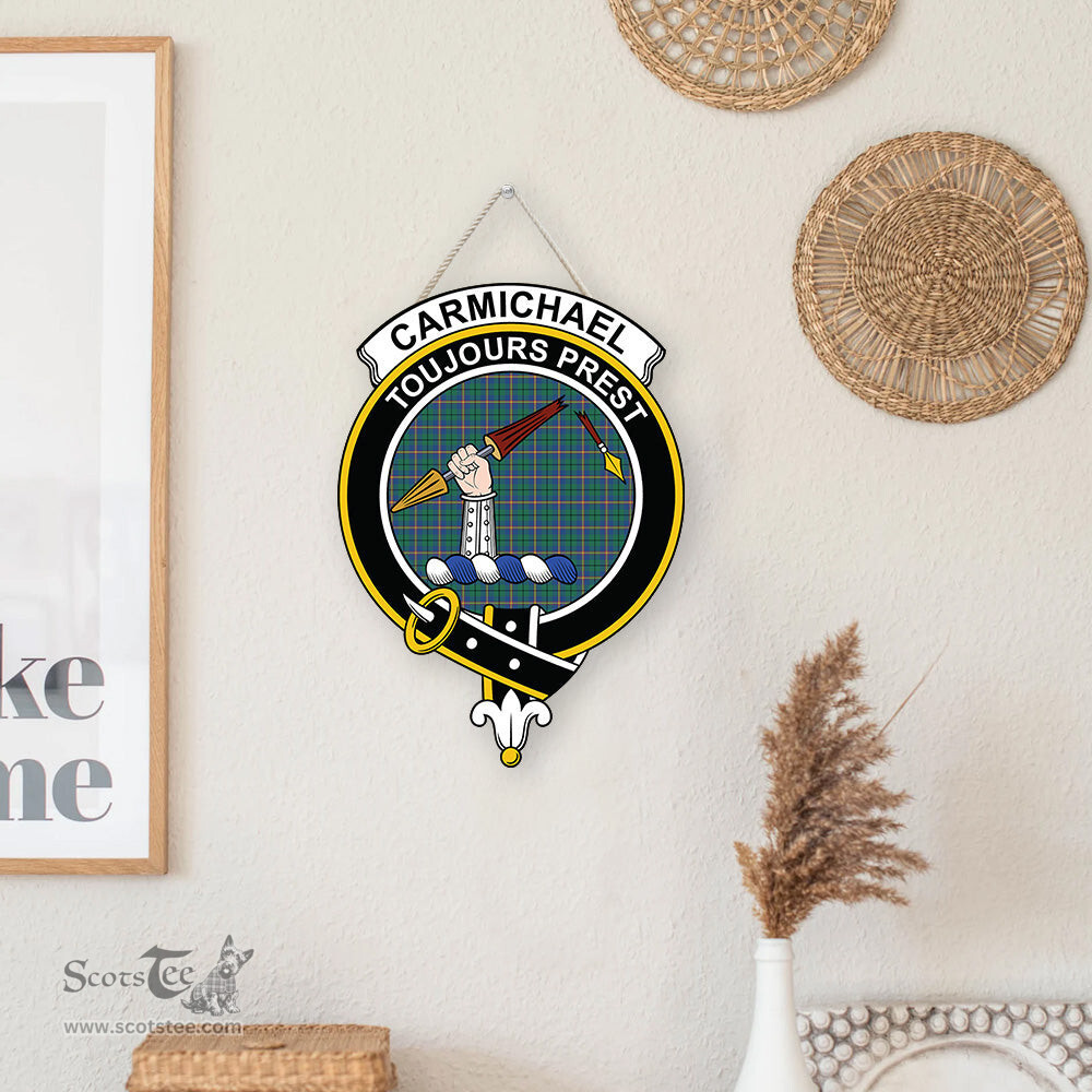 ScotsTee Shop Scottish Carmichael Ancient Clan Scottish Crest Tartan Wooden Hanging Wall Art Sign