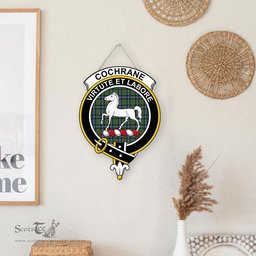 ScotsTee Shop Scottish Cochrane Ancient Clan Scottish Crest Tartan Wooden Hanging Wall Art Sign
