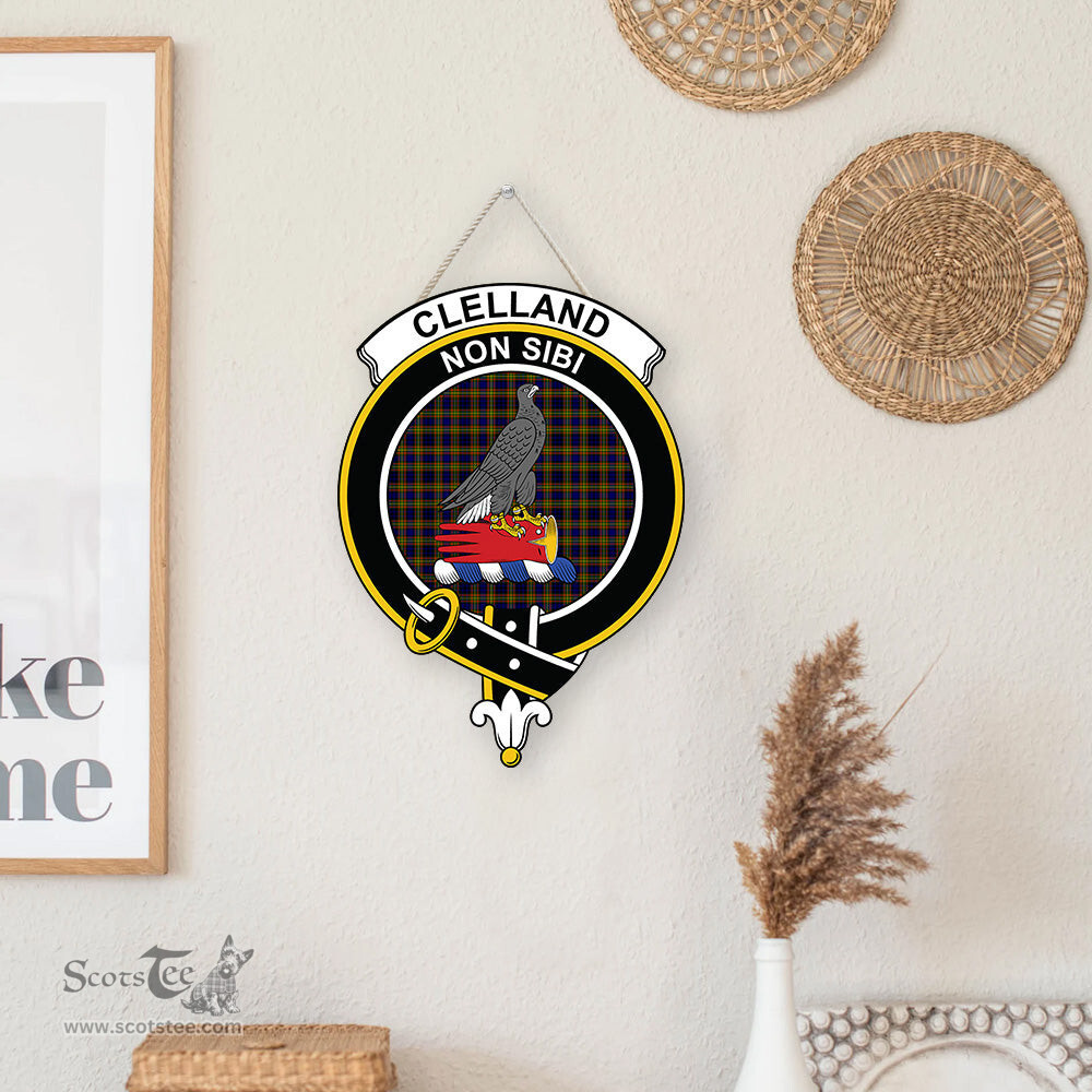 ScotsTee Shop Scottish Clelland Modern Clan Scottish Crest Tartan Wooden Hanging Wall Art Sign
