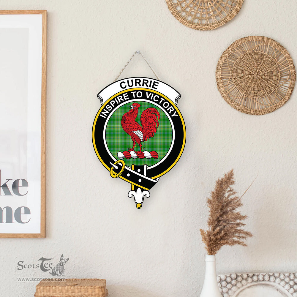 ScotsTee Shop Scottish Currie Clan Scottish Crest Tartan Wooden Hanging Wall Art Sign