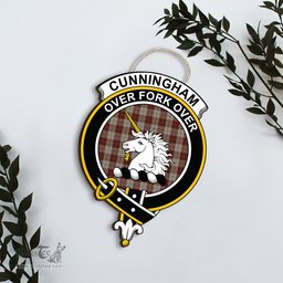 ScotsTee Shop Scottish Cunningham Burgundy Dancers Clan Scottish Crest Tartan Wooden Hanging Wall Art Sign