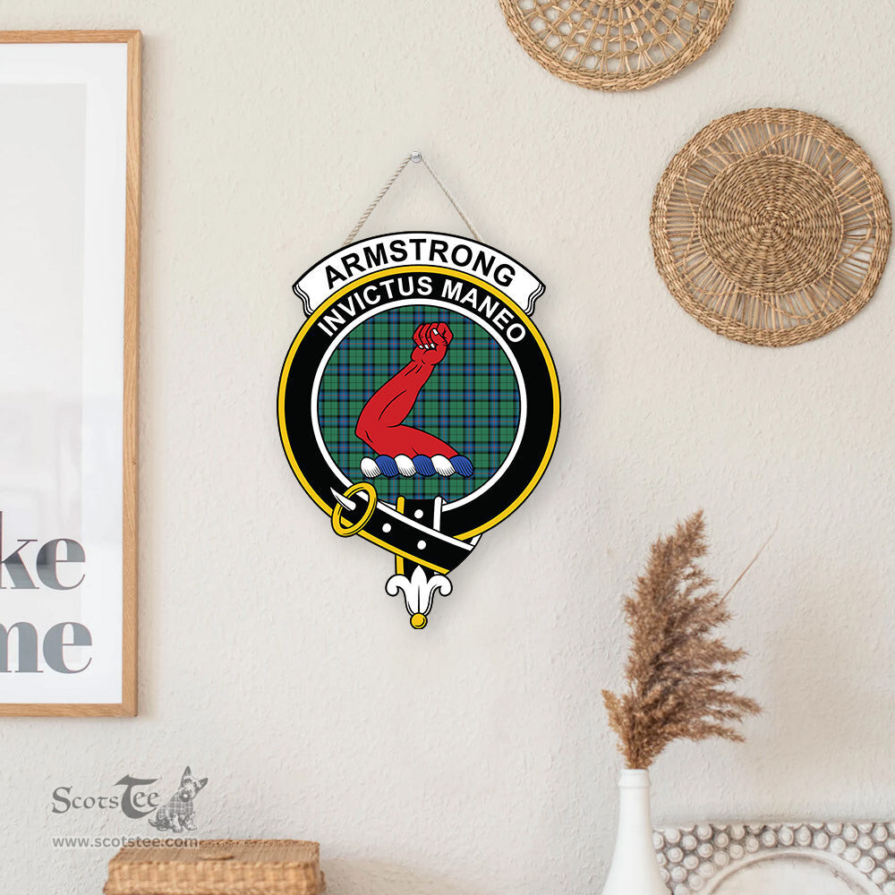 ScotsTee Shop Scottish Armstrong Ancient Clan Scottish Crest Tartan Wooden Hanging Wall Art Sign