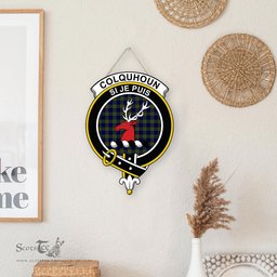 ScotsTee Shop Scottish Colquhoun Modern Clan Scottish Crest Tartan Wooden Hanging Wall Art Sign