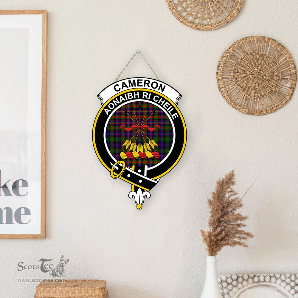 ScotsTee Shop Scottish Cameron of Erracht Modern Clan Scottish Crest Tartan Wooden Hanging Wall Art Sign