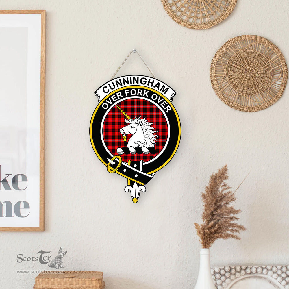 ScotsTee Shop Scottish Cunningham Modern Clan Scottish Crest Tartan Wooden Hanging Wall Art Sign