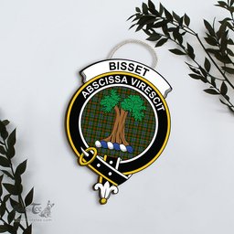 ScotsTee Shop Scottish Bisset Clan Scottish Crest Tartan Wooden Hanging Wall Art Sign