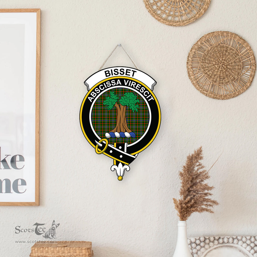 ScotsTee Shop Scottish Bisset Clan Scottish Crest Tartan Wooden Hanging Wall Art Sign