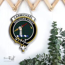 ScotsTee Shop Scottish Carmichael Modern Clan Scottish Crest Tartan Wooden Hanging Wall Art Sign