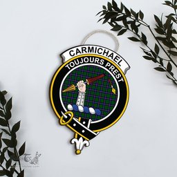ScotsTee Shop Scottish Carmichael Modern Clan Scottish Crest Tartan Wooden Hanging Wall Art Sign