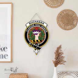 ScotsTee Shop Scottish Buchanan Old Set Weathered Clan Scottish Crest Tartan Wooden Hanging Wall Art Sign