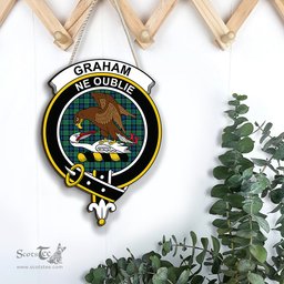ScotsTee Shop Scottish Graham of Menteith Ancient Clan Scottish Crest Tartan Wooden Hanging Wall Art Sign