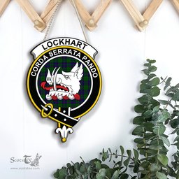 ScotsTee Shop Scottish Lockhart Modern Clan Scottish Crest Tartan Wooden Hanging Wall Art Sign