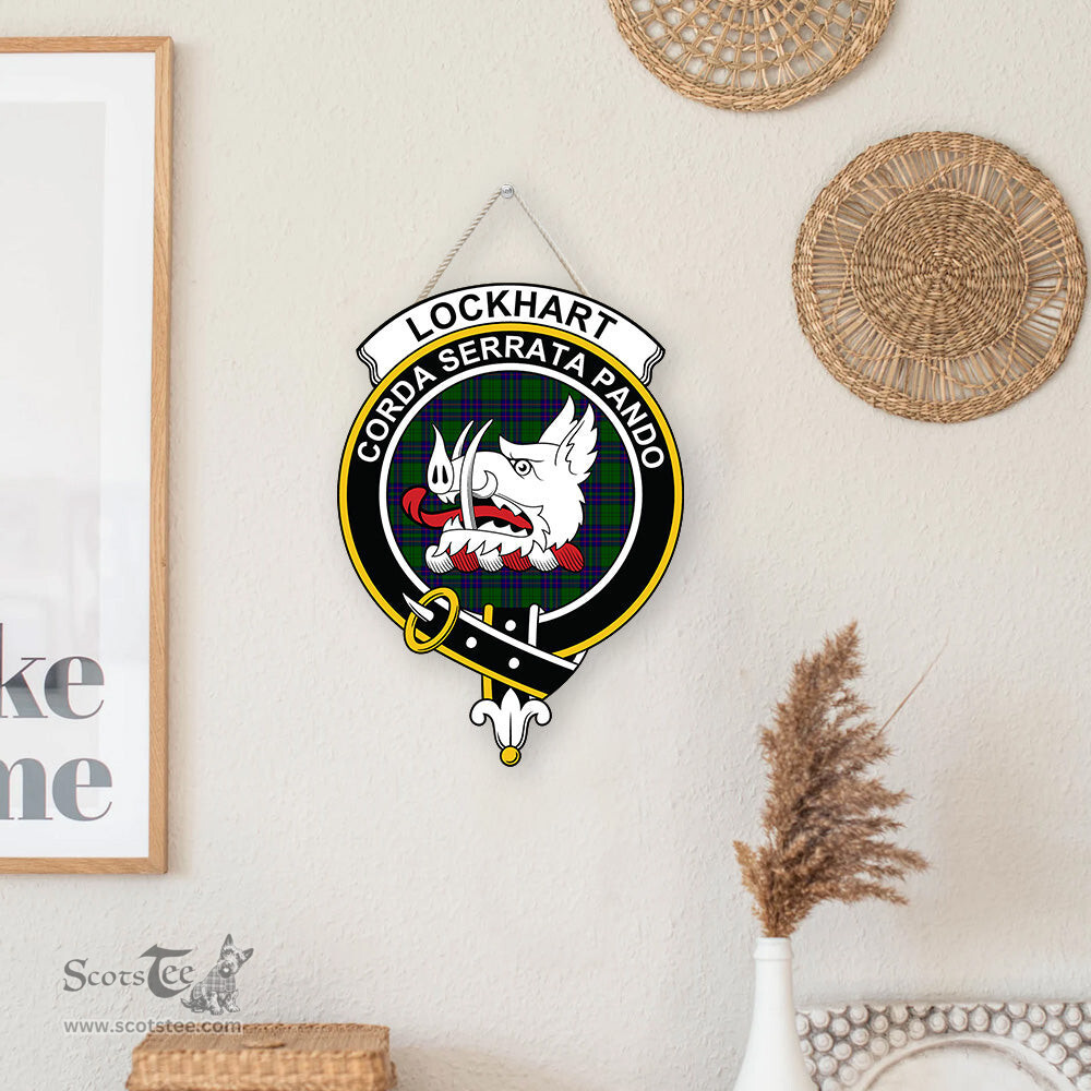 ScotsTee Shop Scottish Lockhart Modern Clan Scottish Crest Tartan Wooden Hanging Wall Art Sign