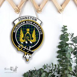 ScotsTee Shop Scottish Johnston Modern Clan Scottish Crest Tartan Wooden Hanging Wall Art Sign
