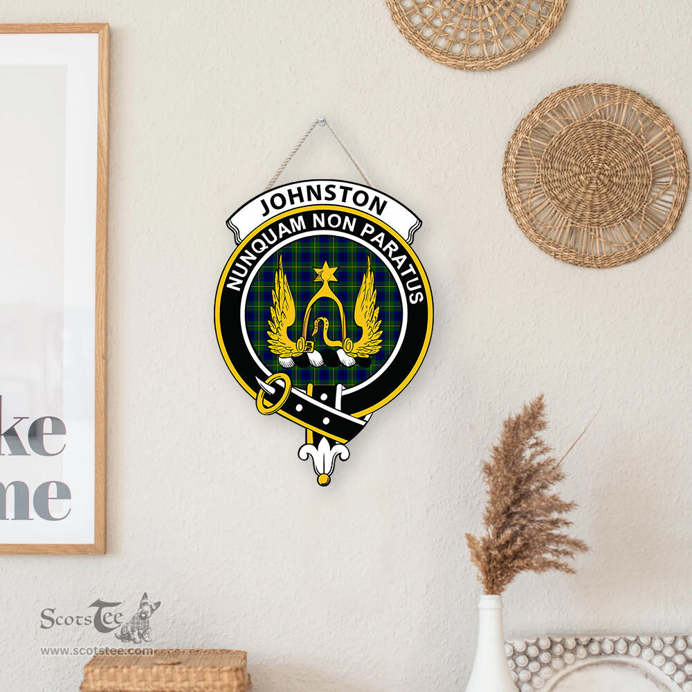 ScotsTee Shop Scottish Johnston Modern Clan Scottish Crest Tartan Wooden Hanging Wall Art Sign