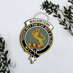 ScotsTee Shop Scottish MacKintosh Hunting Ancient Clan Scottish Crest Tartan Wooden Hanging Wall Art Sign