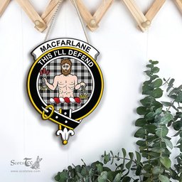 ScotsTee Shop Scottish MacFarlane Black & White Ancient Clan Scottish Crest Tartan Wooden Hanging Wall Art Sign