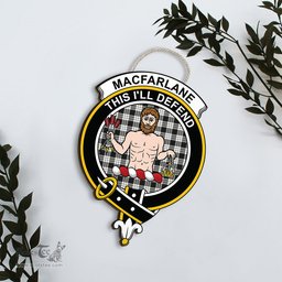 ScotsTee Shop Scottish MacFarlane Black & White Ancient Clan Scottish Crest Tartan Wooden Hanging Wall Art Sign
