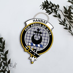 ScotsTee Shop Scottish Hannay Modern Clan Scottish Crest Tartan Wooden Hanging Wall Art Sign