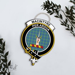 ScotsTee Shop Scottish MacIntyre Hunting Ancient Clan Scottish Crest Tartan Wooden Hanging Wall Art Sign