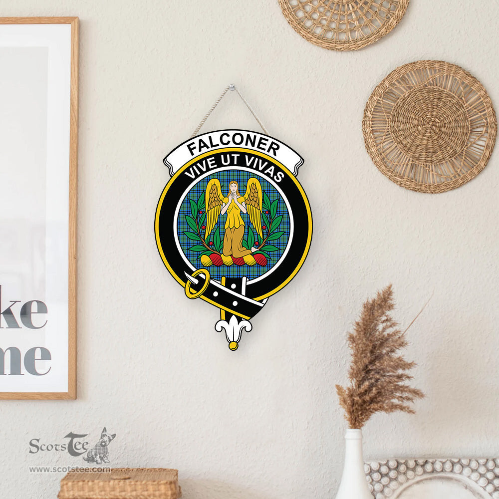 ScotsTee Shop Scottish Falconer Clan Scottish Crest Tartan Wooden Hanging Wall Art Sign