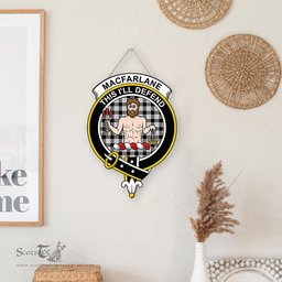 ScotsTee Shop Scottish MacFarlane Black & White Clan Scottish Crest Tartan Wooden Hanging Wall Art Sign