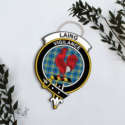 ScotsTee Shop Scottish Laing Clan Scottish Crest Tartan Wooden Hanging Wall Art Sign