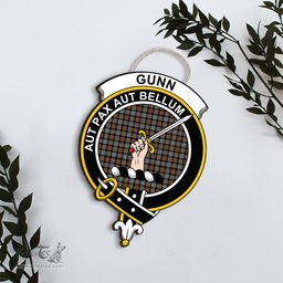 ScotsTee Shop Scottish Gunn Weathered Clan Scottish Crest Tartan Wooden Hanging Wall Art Sign