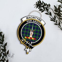 ScotsTee Shop Scottish MacIntyre Hunting Modern Clan Scottish Crest Tartan Wooden Hanging Wall Art Sign