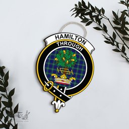 ScotsTee Shop Scottish Hamilton Hunting Modern Clan Scottish Crest Tartan Wooden Hanging Wall Art Sign