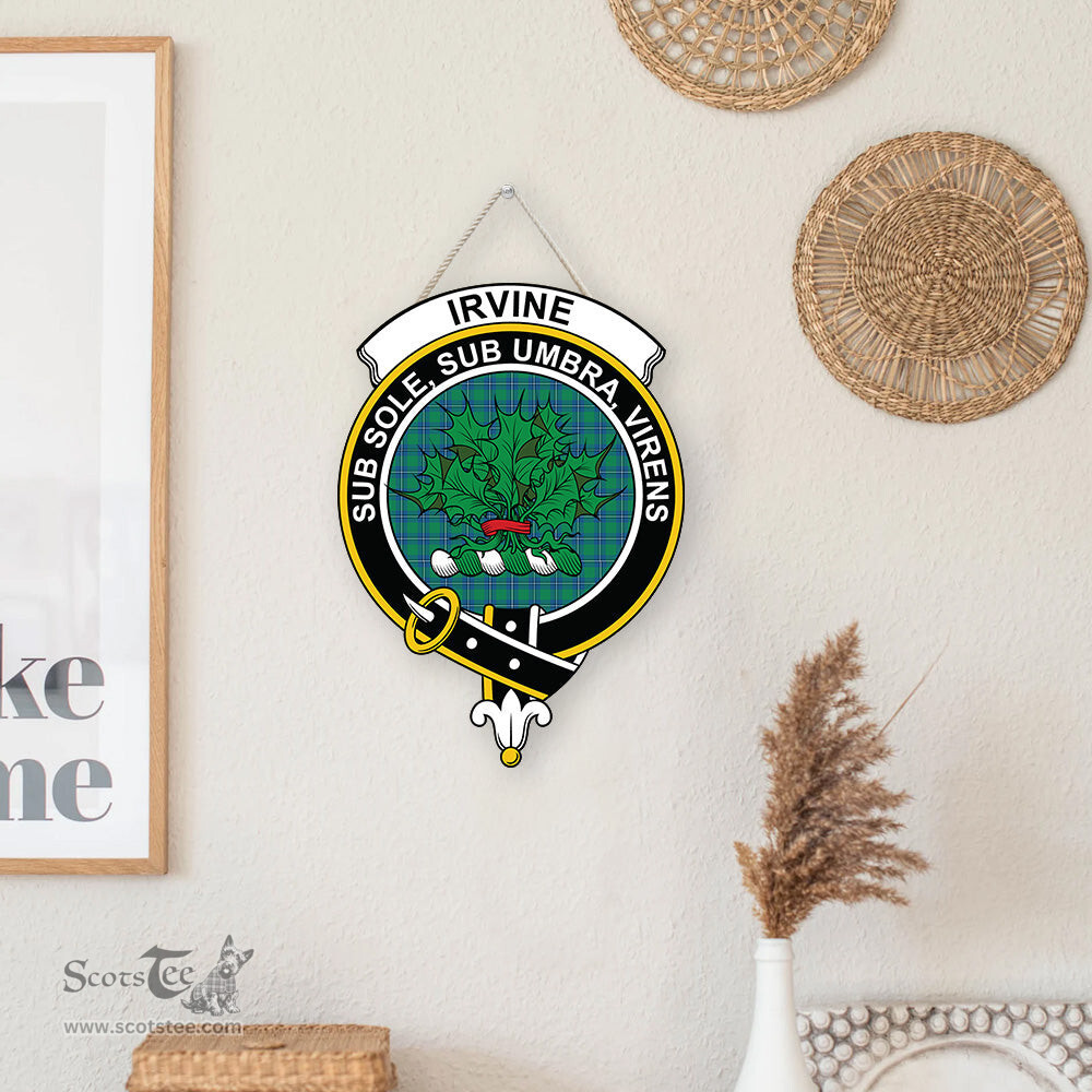 ScotsTee Shop Scottish Irvine Ancient Clan Scottish Crest Tartan Wooden Hanging Wall Art Sign