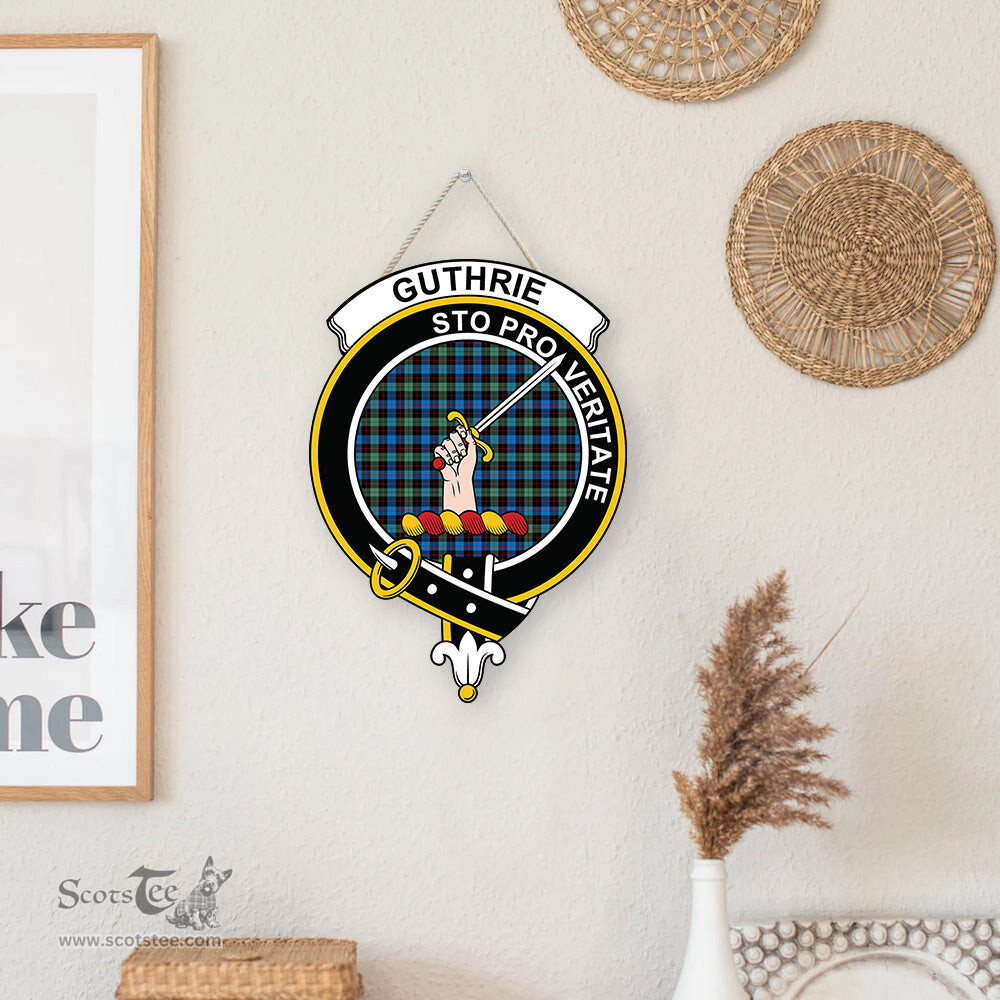 ScotsTee Shop Scottish Guthrie Ancient Clan Scottish Crest Tartan Wooden Hanging Wall Art Sign