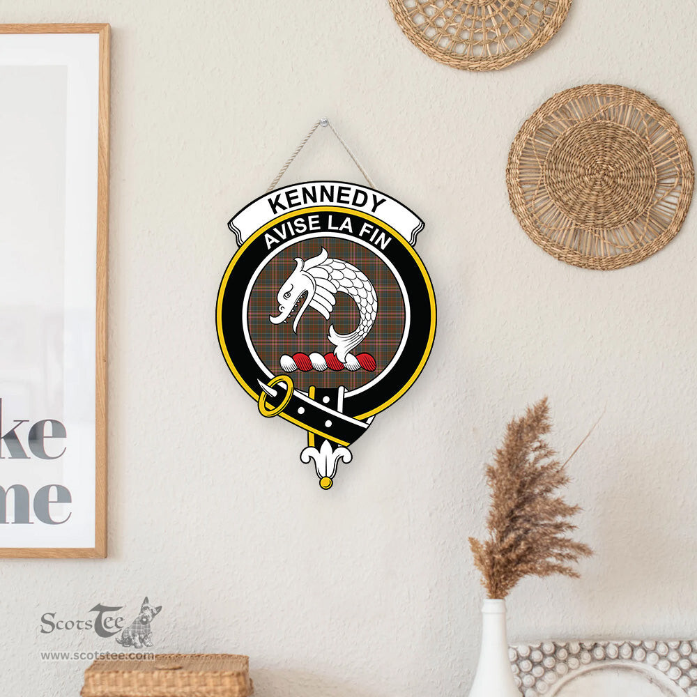 ScotsTee Shop Scottish Kennedy Weathered Clan Scottish Crest Tartan Wooden Hanging Wall Art Sign